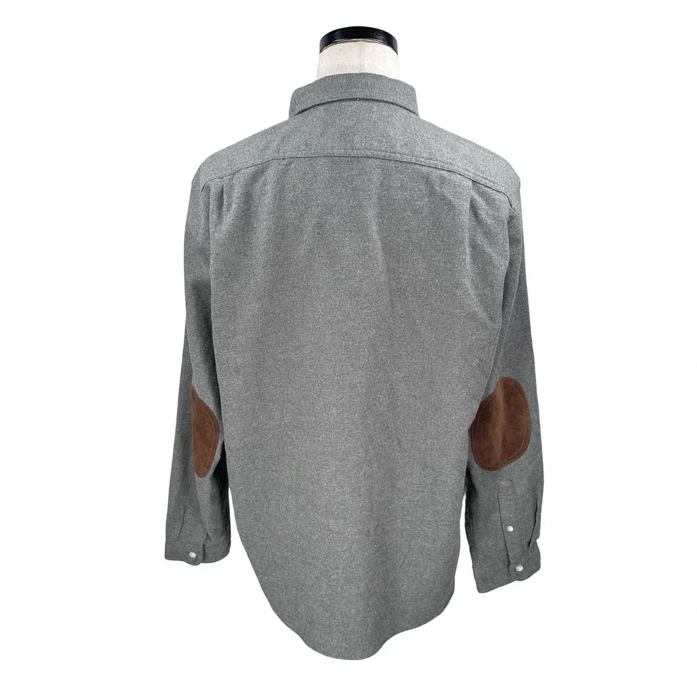 J. Crew Mens XL‎ Gray Cotton Wool Elbow Patch Button Flannel Shirt Long Sleeve